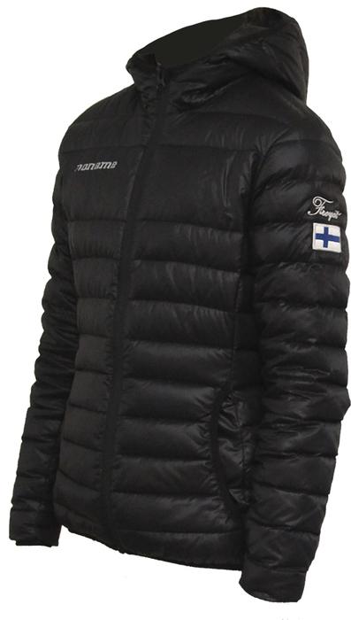 F painatuksella kevyt untuvatoppatakki (musta)
